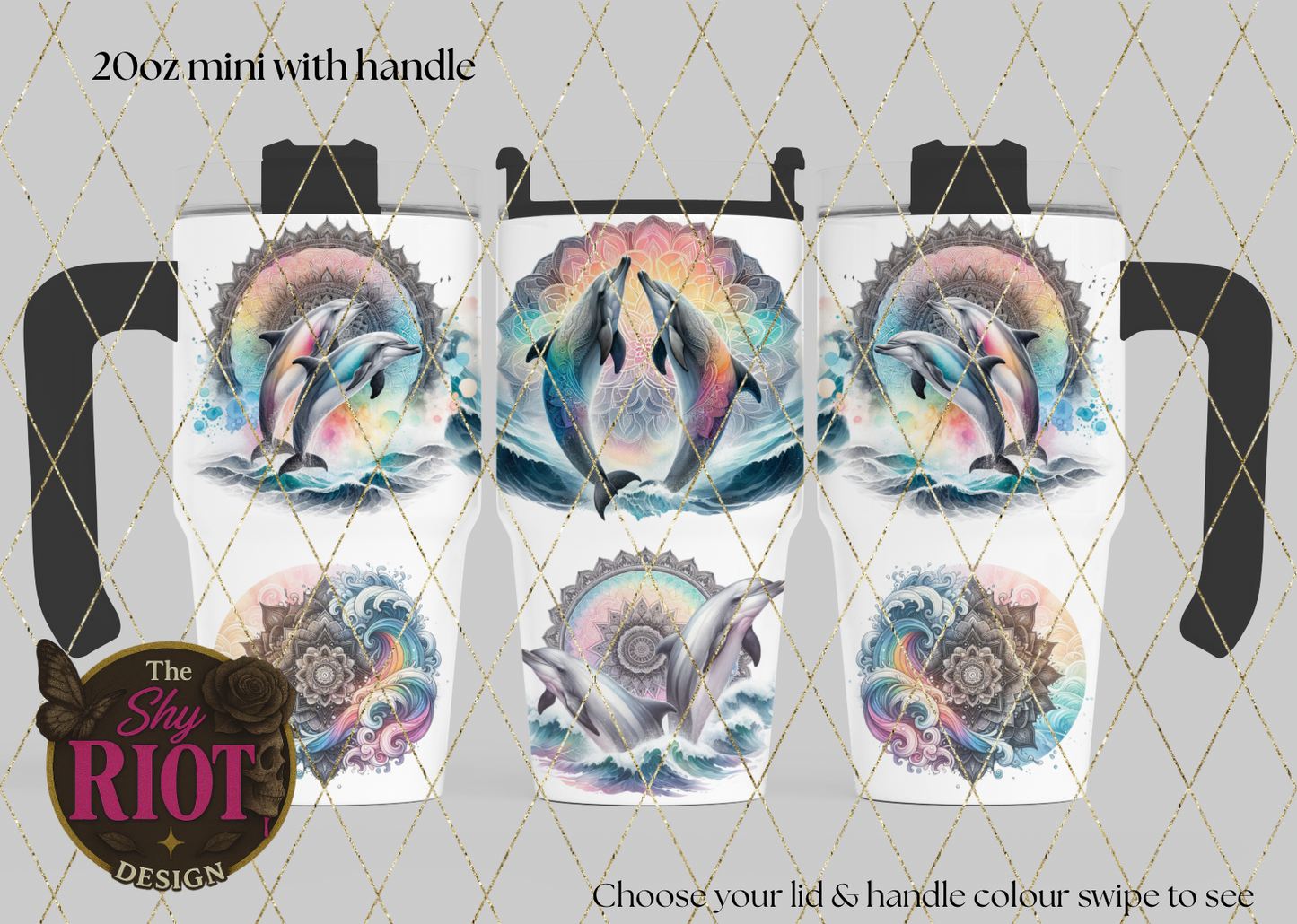 20oz mini with handle - Dolphin Mandala & Ocean Dreamscape