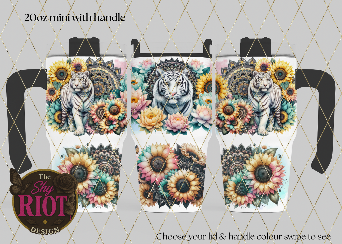 20oz mini with handle - White Tiger & Wild Bloom