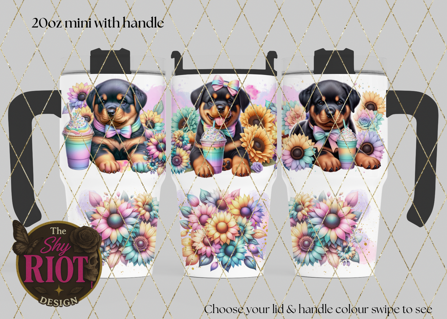 20oz mini with handle - Rottweiler Rainbow Vibes