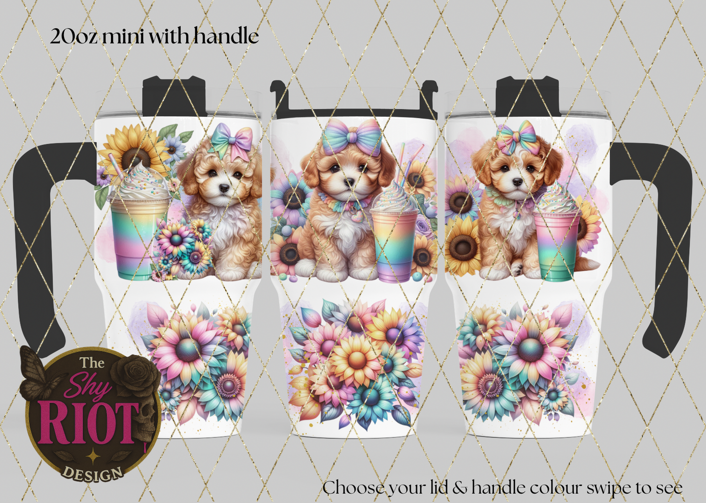 20oz mini with handle - Cavoodle Cutie & Rainbow Sips