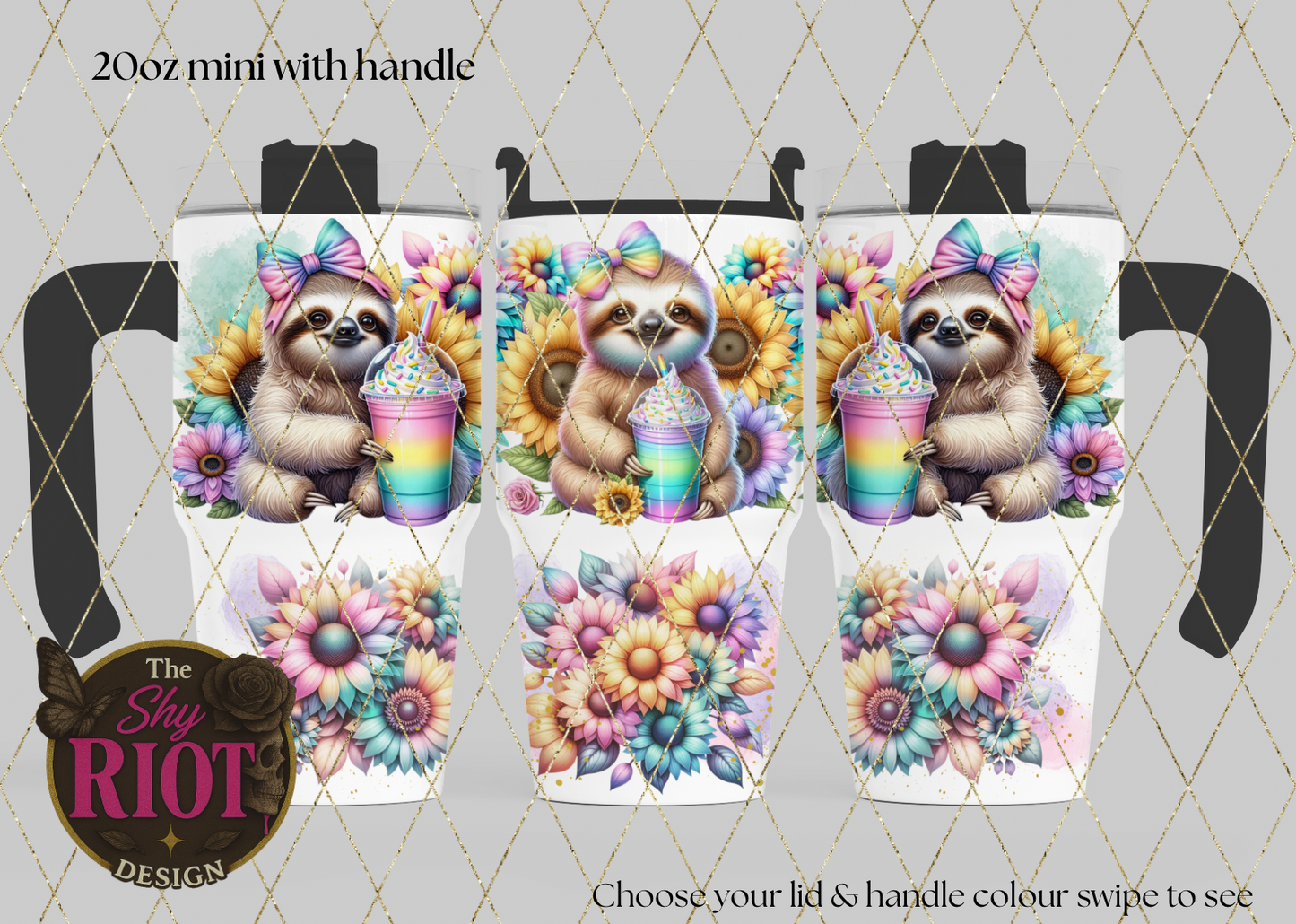 20oz mini with handle - Rainbow Sloth Magic