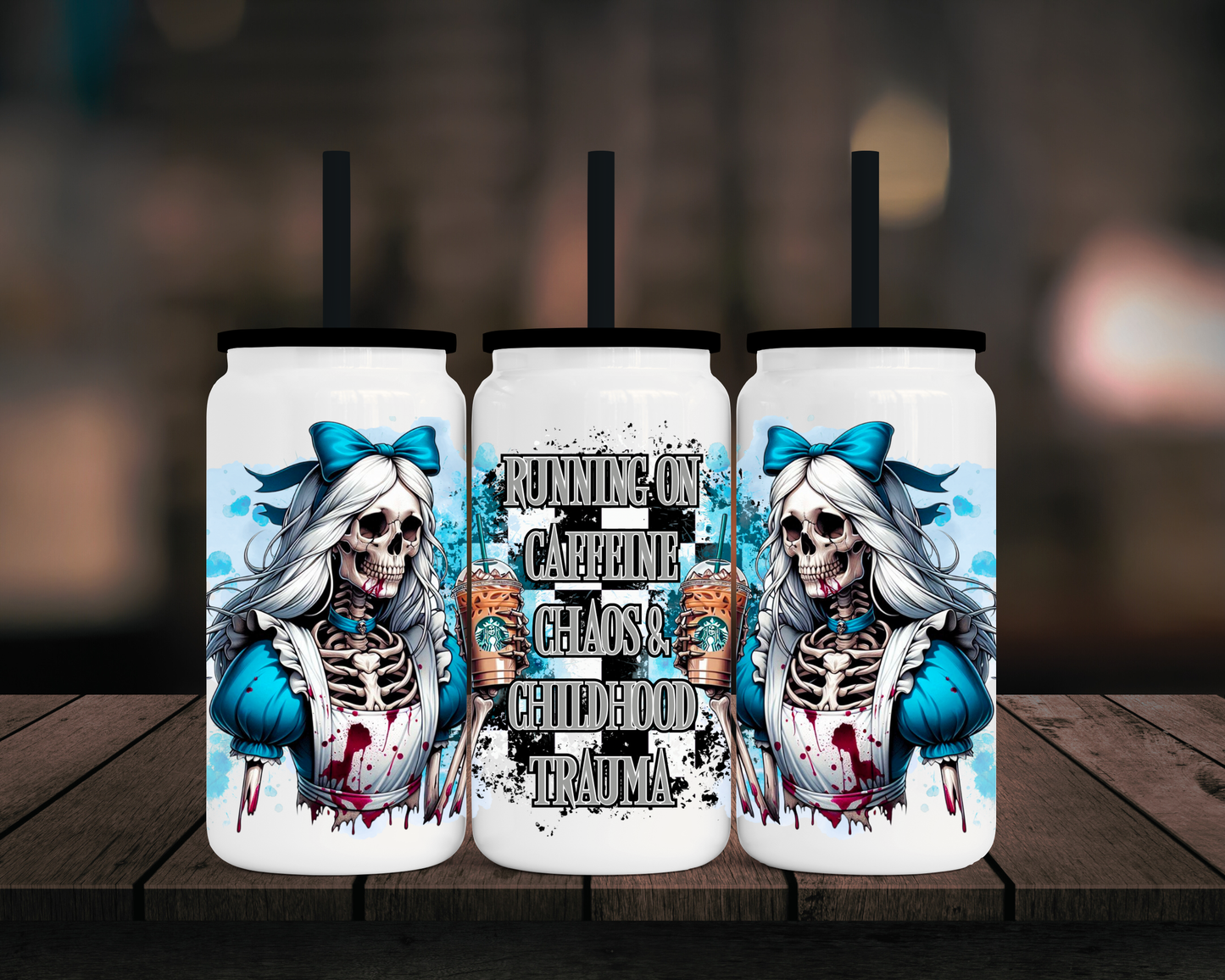 Running On Caffeine & Childhood Trauma - 16oz Libbey Stainless Can