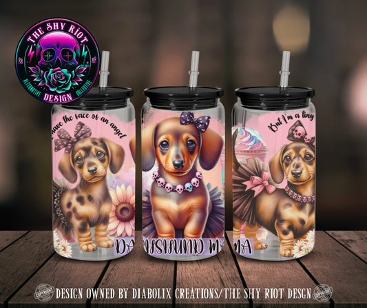 16oz - Tiny Terror Latte Goth Doxie