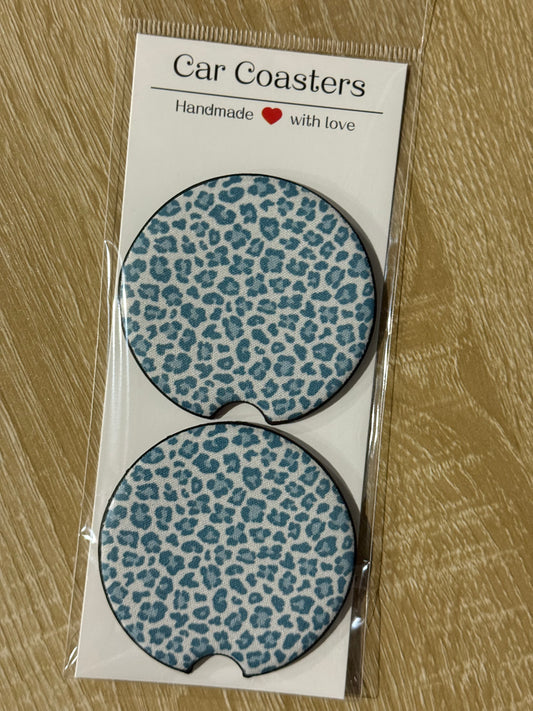 Teal Leopard Print - Car Coasters