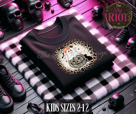 Leopard Print Pumpkin Ghost -black