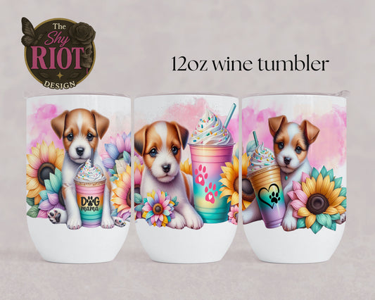 12oz wine tumbler - Dog Mama (Mini Foxies)