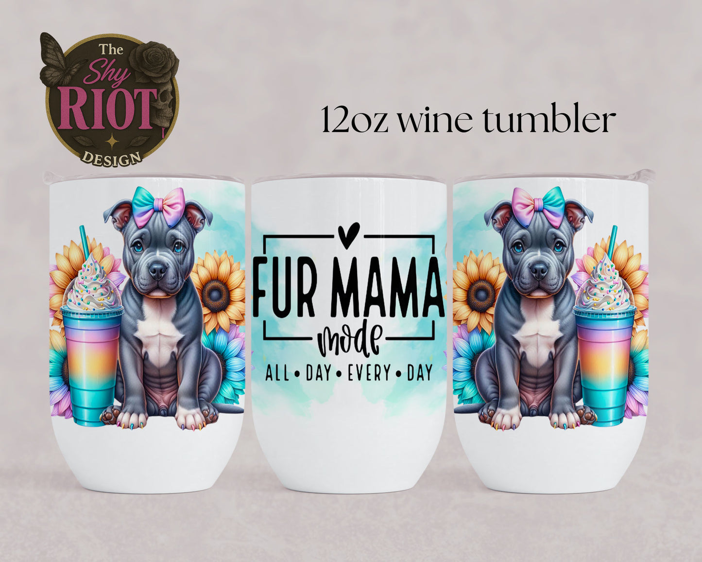 12oz wine tumbler - Fur Mama (Staffy)