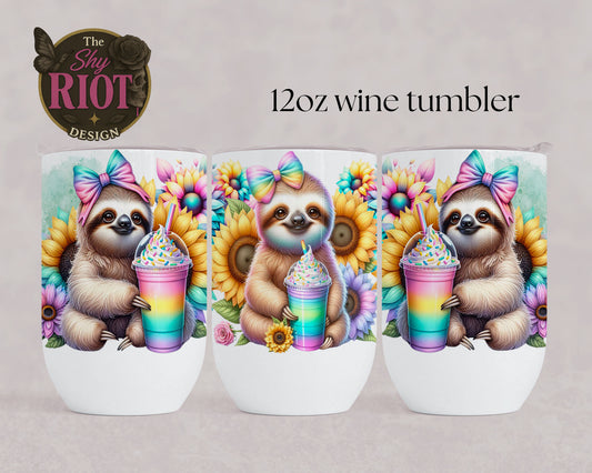 12oz wine tumbler - Sloth