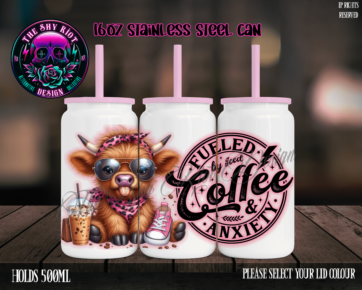 Iced Coffee & Anxiety Moo - 16oz Libbey Stainless Can